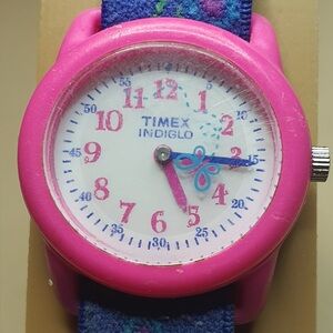 🦋10/$20🦋 Timex Indiglo Time Machine Pink/White Nylon Girl's Butterfly Watch